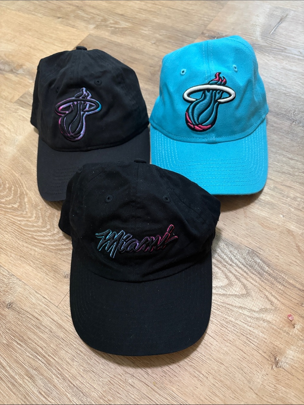 3 Miami Heat Hat Nba Embroidered Adjustable Strap Caps